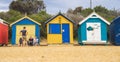 The iconic colourful beach huts, bathing boxes on Brighton Beach in Melbourne Royalty Free Stock Photo