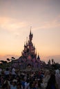 Iconic Disneyland castle in the evening, Disneyland Paris