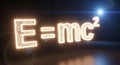 Iconic E mcÃÂ² equation illuminated and glowing, symbolizing energy, mass, and relativity Royalty Free Stock Photo