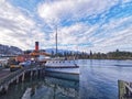 Iconic Earnslow steamboat at the warf in the tourist capital of New Zealand Queenstown