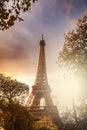 The iconic Eiffel Tower in Paris France, at sunset Royalty Free Stock Photo