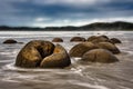The iconic boulders sitting on Moeraki beach
