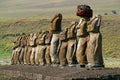 The Iconic Fifteen Moai Statues of Ahu Tongariki Ceremonial Platform, Archaeological site on Easter Island, Chile Royalty Free Stock Photo