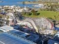 Aerial view Iconic Giant Dipper roller coaster in Belmont Park, San Diego, USA