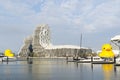 Iconic Giant Rubber Ducks afloat in Kaohsiung\'s Love River Bay