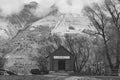 Iconic Glenorchy Wharf Shed on a winter day. Glenorchy village, Otago, New Zealand