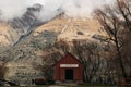 Iconic Glenorchy Wharf Shed on a winter day. Glenorchy village, Otago, New Zealand