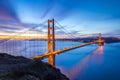 Iconic Golden Gate Bridge Panoramic Sunset Photo with Great Skyline Royalty Free Stock Photo