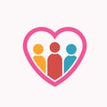 Iconic Harmonious Community Logo - Stylized Figures in Heart Shape Symbolizing Love, Care, and Inclusive Society