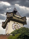 Iconic historic clock tower in the city center of Graz