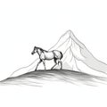 Iconic Horse Illustration: Old Mountain, Forced Perspective, Energy-filled