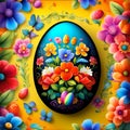 Easter egg characterized by flowers and floral allegories, bright colors and a rainbow background symbolizing rebirth Royalty Free Stock Photo