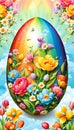 Easter egg characterized by flowers and floral allegories, bright colors and a rainbow background symbolizing rebirth Royalty Free Stock Photo