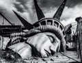 The iconic image of the statue of liberty destroyed - The end of the world - Apocalyptic vision of the future world - Disaster Royalty Free Stock Photo