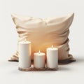 Iconic Ivory Candles And Pillows Set On White Background