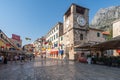 Iconic Kotor clock tower standing amidst the vibrant town square in Kotor, Montenegro Royalty Free Stock Photo