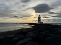 Gardur Lighthouse in soft evening light after a storm, Iceland Royalty Free Stock Photo