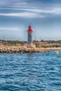 Iconic lighthouse in the harbor of Saint-Tropez, Cote d& x27;Azur, France Royalty Free Stock Photo