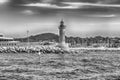 Iconic lighthouse in the harbor of Saint-Tropez, Cote d& x27;Azur, France Royalty Free Stock Photo