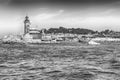 Iconic lighthouse in the harbor of Saint-Tropez, Cote d`Azur, France Royalty Free Stock Photo