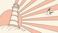 Iconic Lighthouse with Sun Rays and Flying Seagulls, vector design Generative AI Royalty Free Stock Photo