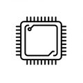 Iconic line drawing of a computer microchip, featuring a square shape with rounded Royalty Free Stock Photo
