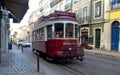 Iconic Lisbon tram car approaching the Estrela stop from downtown, Lisbon, Portugal Royalty Free Stock Photo