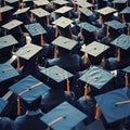 Iconic moment large group of graduation caps at commencement Royalty Free Stock Photo