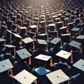 Iconic moment large group of graduation caps at commencement