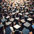 Iconic moment large group of graduation caps at commencement