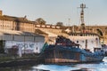 Irish history and industrial cityscape: The iconic MV Hebble Sand mooring alongside the quay in Drogheda Harbour