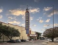 The iconic neon tower of the historic Lakewood Theater of Dallas, Texas.