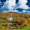 Iconic New England church in Stowe town at autumn Royalty Free Stock Photo