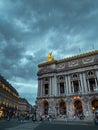 Iconic Palais Garnier opera house in Paris, France, on a cloudy and stormy day Royalty Free Stock Photo