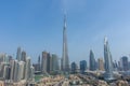 Iconic panorama Dubai Skyline during the day with Burj Khalifa, and other skyscrapers in the Middle East