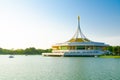 Iconic pavilion building in the lake at at Suan Luang Rama IX Park in Bangkok, Thailand.