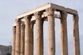 Iconic pillars of Temple of Olympian Zeus, Athens historic center. Royalty Free Stock Photo