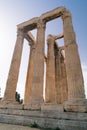 Iconic pillars of Temple of Olympian Zeus, Athens historic center. Royalty Free Stock Photo