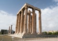 Iconic pillars of Temple of Olympian Zeus, Athens historic center. Royalty Free Stock Photo