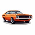 Iconic Pop Culture Caricature: Orange Muscle Car On White Background