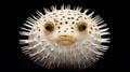 Iconic Pop Culture Caricature: White Pufferfish On Black Background