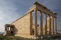 Caryatid Porch of the Erechtheion on the Acropolis at Athens. The ancient Erechtheion temple with the beautiful Caryatid pillars Royalty Free Stock Photo