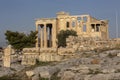 Caryatid Porch of the Erechtheion on the Acropolis at Athens. The ancient Erechtheion temple with the beautiful Caryatid pillars Royalty Free Stock Photo