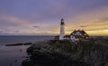 Iconic Portland Head Lighthouse at sunset Royalty Free Stock Photo