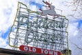 Iconic Portland, Oregon Old Town sign with an outline of Oregon and a stag Royalty Free Stock Photo