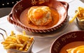 The iconic Portuguese French Sandwich also known as `Francesinha Especial`, Braga.