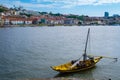 The iconic Rabelo boats, traditional Port wine transport on Douro river, Porto, Portugal Royalty Free Stock Photo