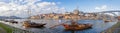 The iconic Rabelo Boats, the traditional Port Wine transports, with the Ribeira District and the Dom Luis I Bridge