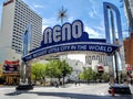 Iconic Reno Arch spanning across Virginia Street in Reno, Nevada