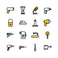 Iconic representations of assorted tools and equipment on white Royalty Free Stock Photo